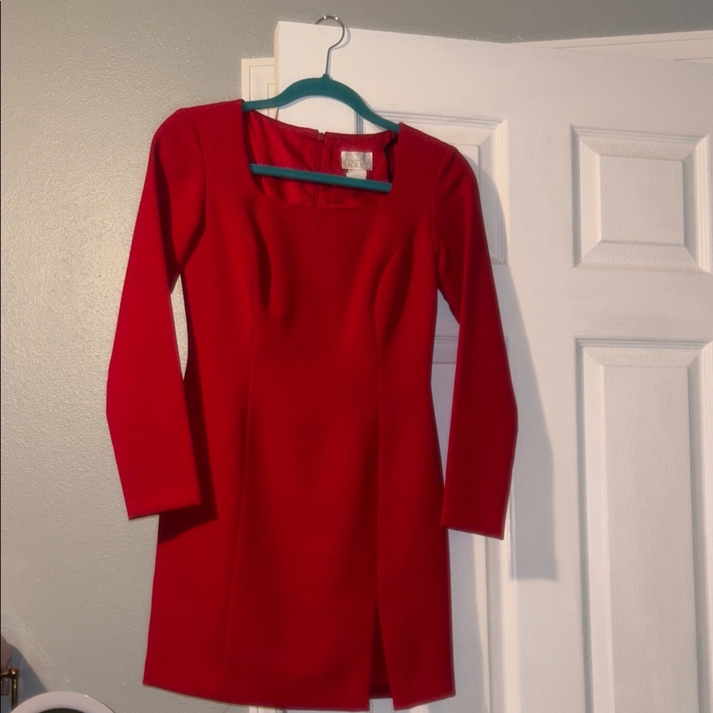 Moda International Vibrant Red Long Sleeve Dress